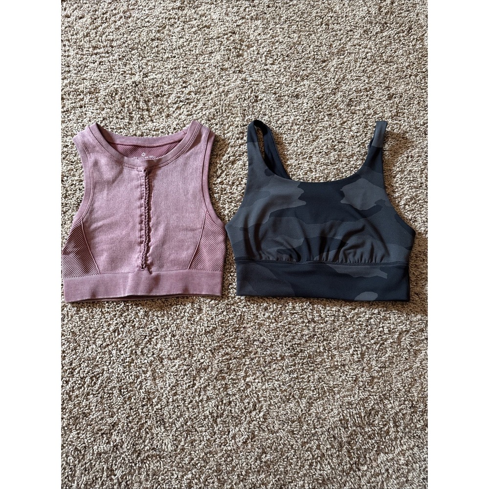 Lot Of 2 Offline By Aerie Sports Bra's Sz Small Black Camo Seamless Longline